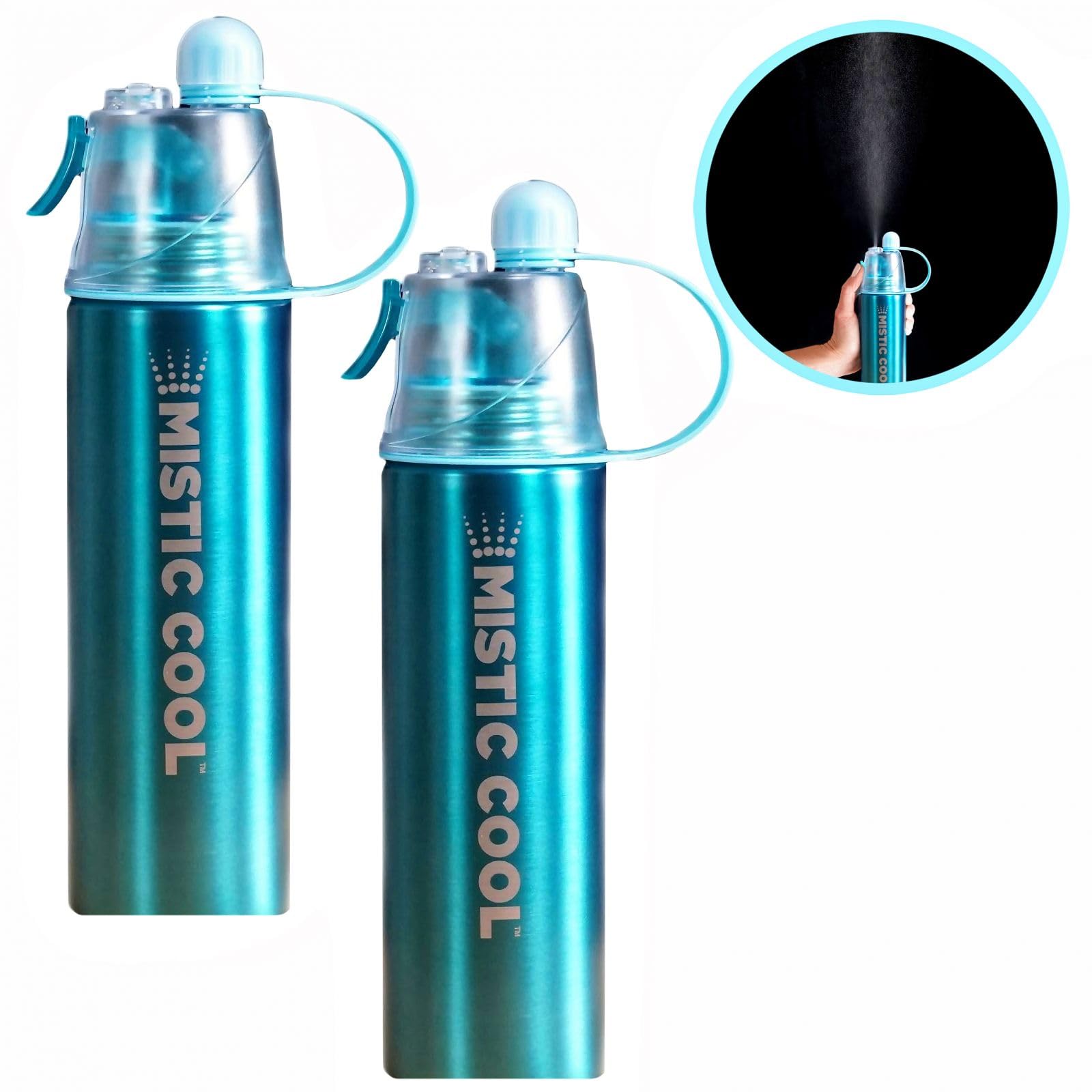 MISTIC COOL Aluminium-Sport-Wasserflasche mit Sprühnebel, BPA-frei, tragbare Sprühflasche für Workout und Laufen, 680 ml, 2 Stück