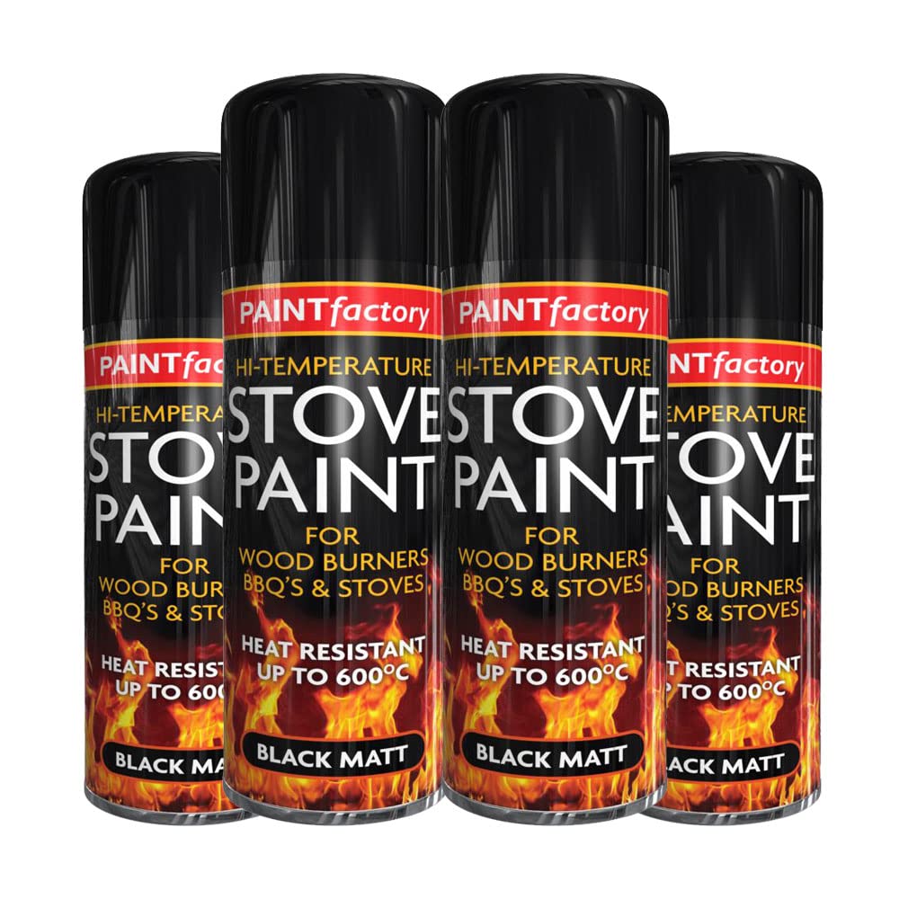 Classic Signature: - 4 x Black High Temperature Spray Paint 400ml, Stove Up To 600°C, Engine Exhaust Adhesion, Heat Resistant Wood Burners, BBQ Grill
