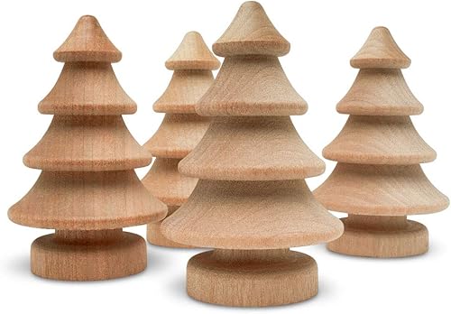 Miniatura 10 de Mini árbol de Navidad de madera de 1-14 pulgadas, paquete de 10 árboles en miniatura de madera sin terminar para manualidades de Navidad, gente de