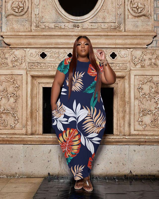 Image of YeGine Oversize Tshirt Dress Plus Size Short Sleeve Maxi Dress with Pockets
