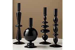 4pc Black Glass Candle Holders Table Centerpiece