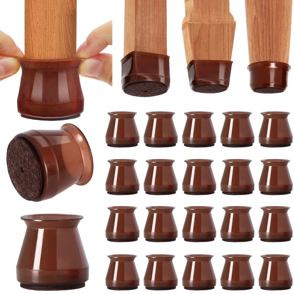 BUMACO Chair Leg Floor Protectors Chair Leg Protectors for Hardwood Floors Silicone Pads Covers to Protect Floors Brown-20 Pcs Universal S (15/16" to