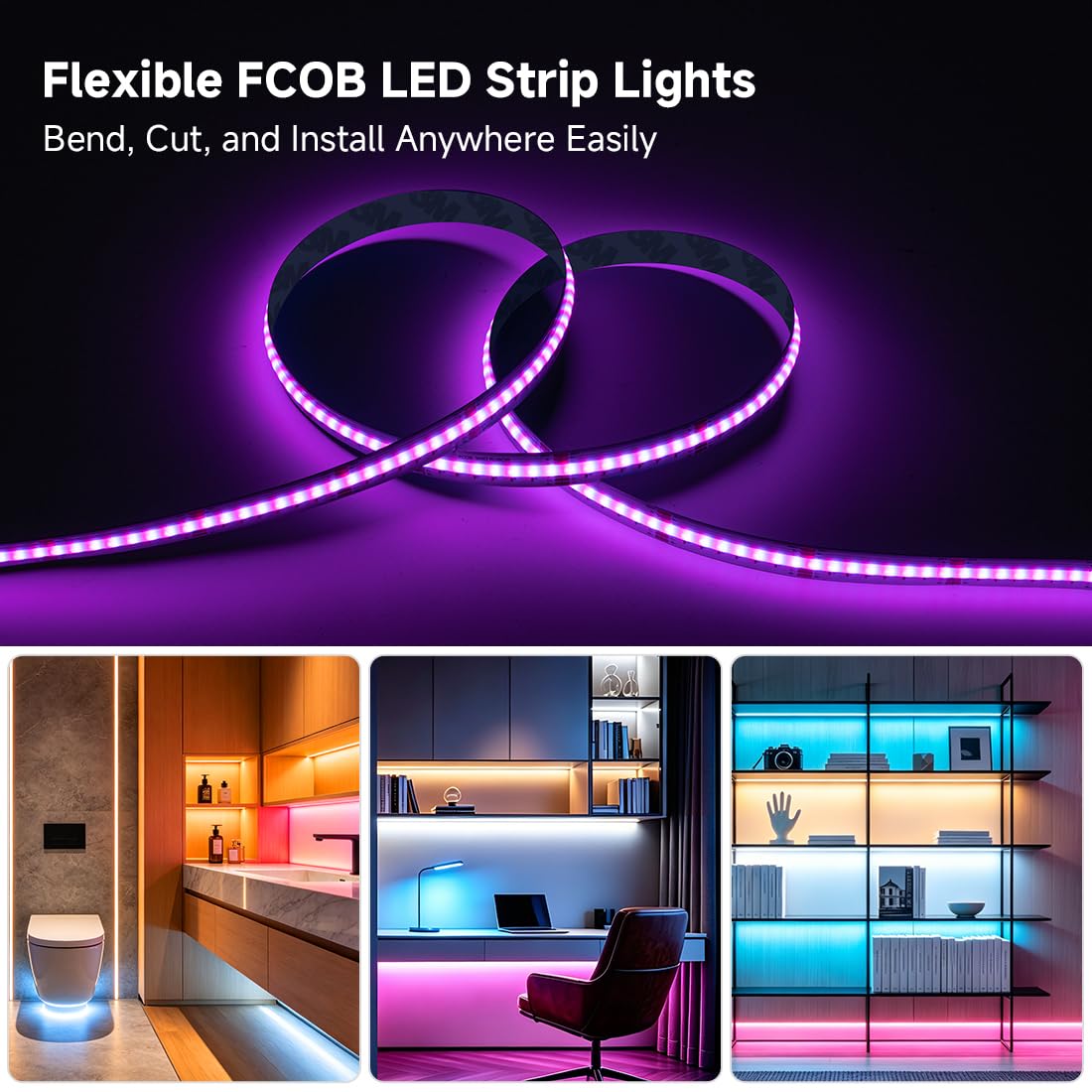 BTF-LIGHTING FCOB COB Tira LED RGBCCT Kit Completo 24V 5m 840LEDs/m | 3000K-6000K Cambio de Color, Alta Densidad Cinta LED Flexible con Controlador SP665E y Fuente de Alimentación