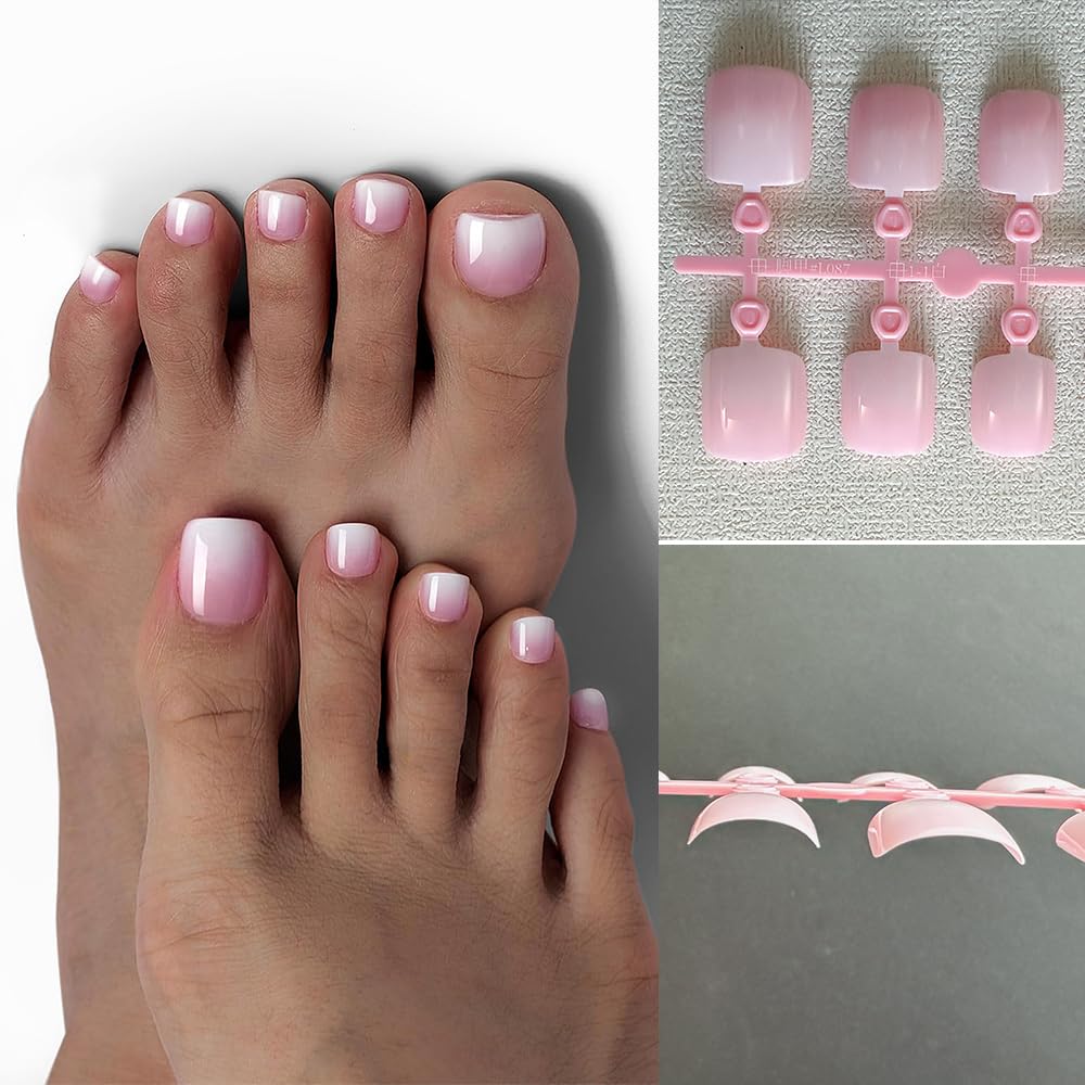 Thrive - Ombre Pink French Nail Tips, Press on Toenails, Gradient Short Toe Nail Tips, 120 Pieces