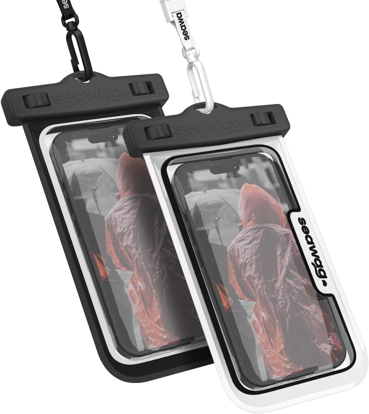 SEAWAG Next Waterproof Phone Case with Lanyard, Floating IPX8 Pouch for iPhone 17 16 Pro Max 15 14 13 12 11 & Samsung Galaxy S25 S24, Beach Cruise Travel Essentials, 2 Pack Black and White