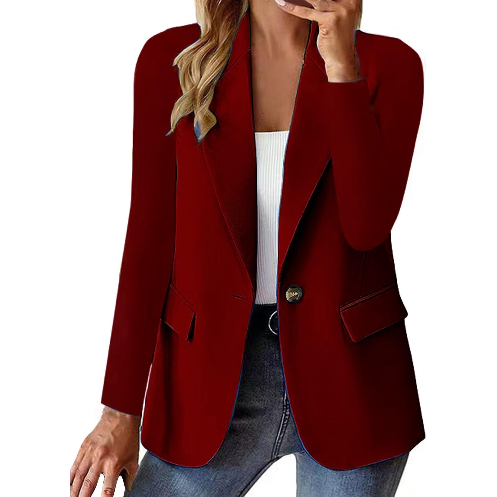 Blazers for Women Business Casual Open Front Long Sleeve Work Office Suit Jackets with Pockets Comfy Oversized Blazer