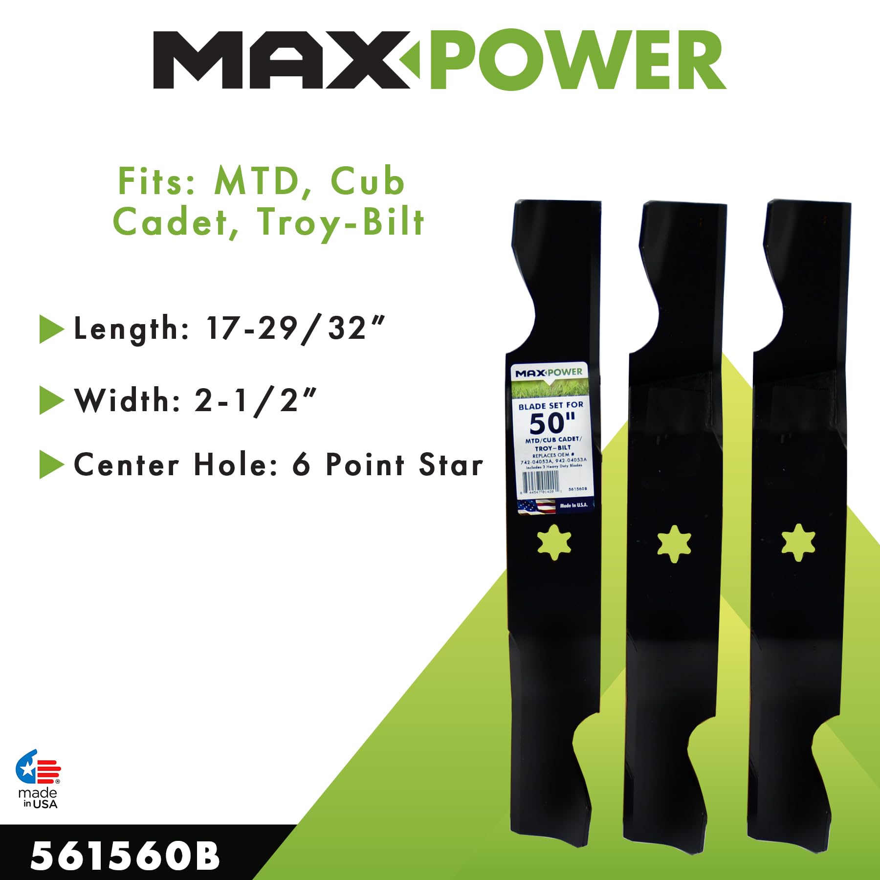 Amazon.com : 3 Heavy-Duty Blades for Many 50 in. Cut MTD