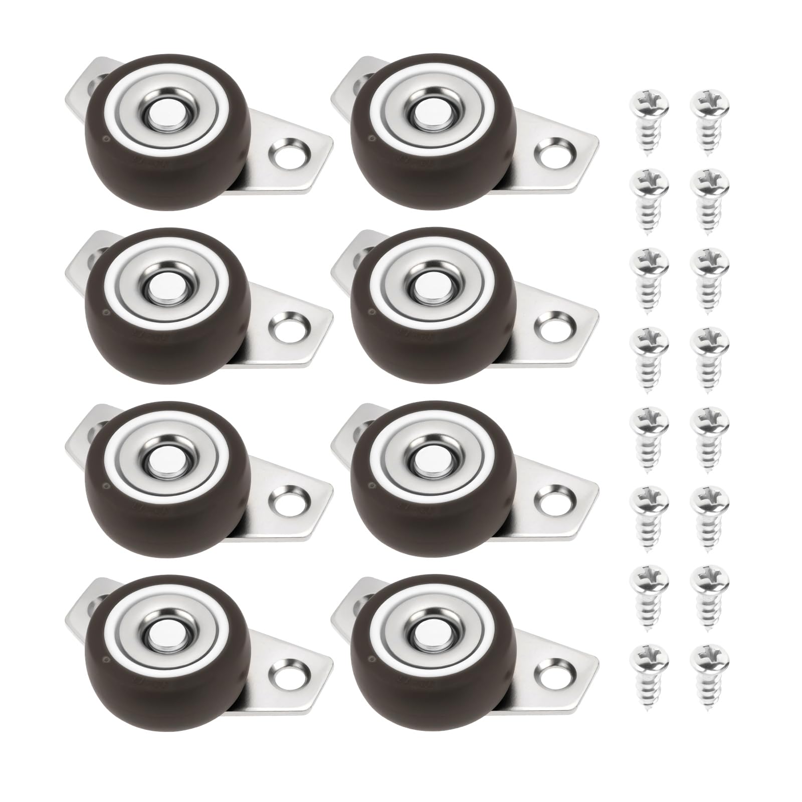 EMSea 8pcs 1.25 Inch Small Side Mount Caster Wheels Rigid Fixed Non Swivel Casters Rubber Wheel with Steel Plate Suitable for Wooden Furniture Drawers Trays DIY Project