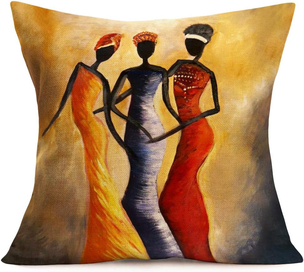 Hopyeer Pillow Cover African Tribe Sexy Lady Square Pillow Cushion Cover,African Dancing Women Cotton Linen Cushion Covers Home Sofa Couch Decorative Throw Pillowcases 18x18Inch (at-Ladies)