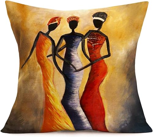 Tlovudori Funda de almohada cuadrada de tribu africana para mujer, funda de cojín cuadrada para mujeres bailarinas africanas, fundas de cojín de