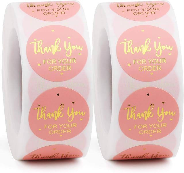 Thank You Stickers x 1000 pcs Business Stickers, Pink Thank You Stickers Roll Gold Sliver, 1 Inch Round Stickers Packaging, Favor Labels