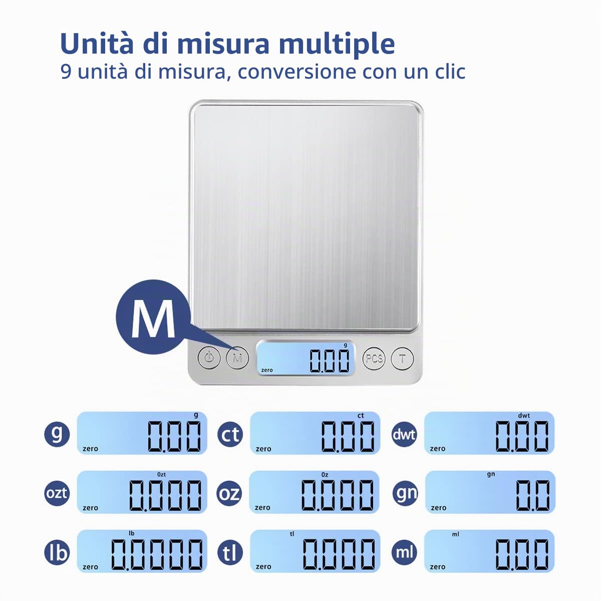 Bilancia Digitale da Cucina, Bilancia per Pesare, 1 kg/0,01 g, con Ricarica USB, Perfetta per Gioielli, Monete, Polveri, per Cottura
