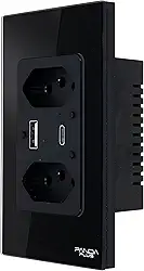 Tomada Dupla Inteligente USB-A/C Carrega Rápido Wifi 10A Bivolt Smartlife Tuya PandaPlus Alexa Google Controle Voz App (Preto)