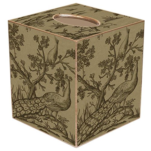Peacock Toile Paper Mache Tissue Box Cover