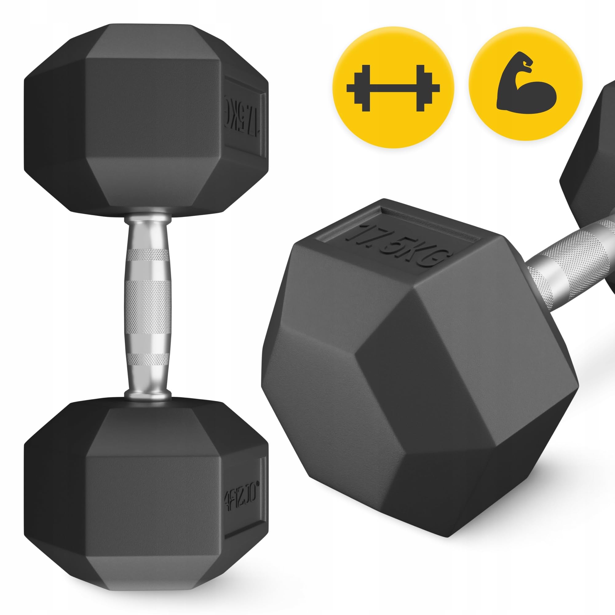 HANTLA OBCIĄŻENIE ŻELIWNY GUMOWANY HANTEL HEX SOLIDNY WYTRZYMAŁY 17,5 kg
