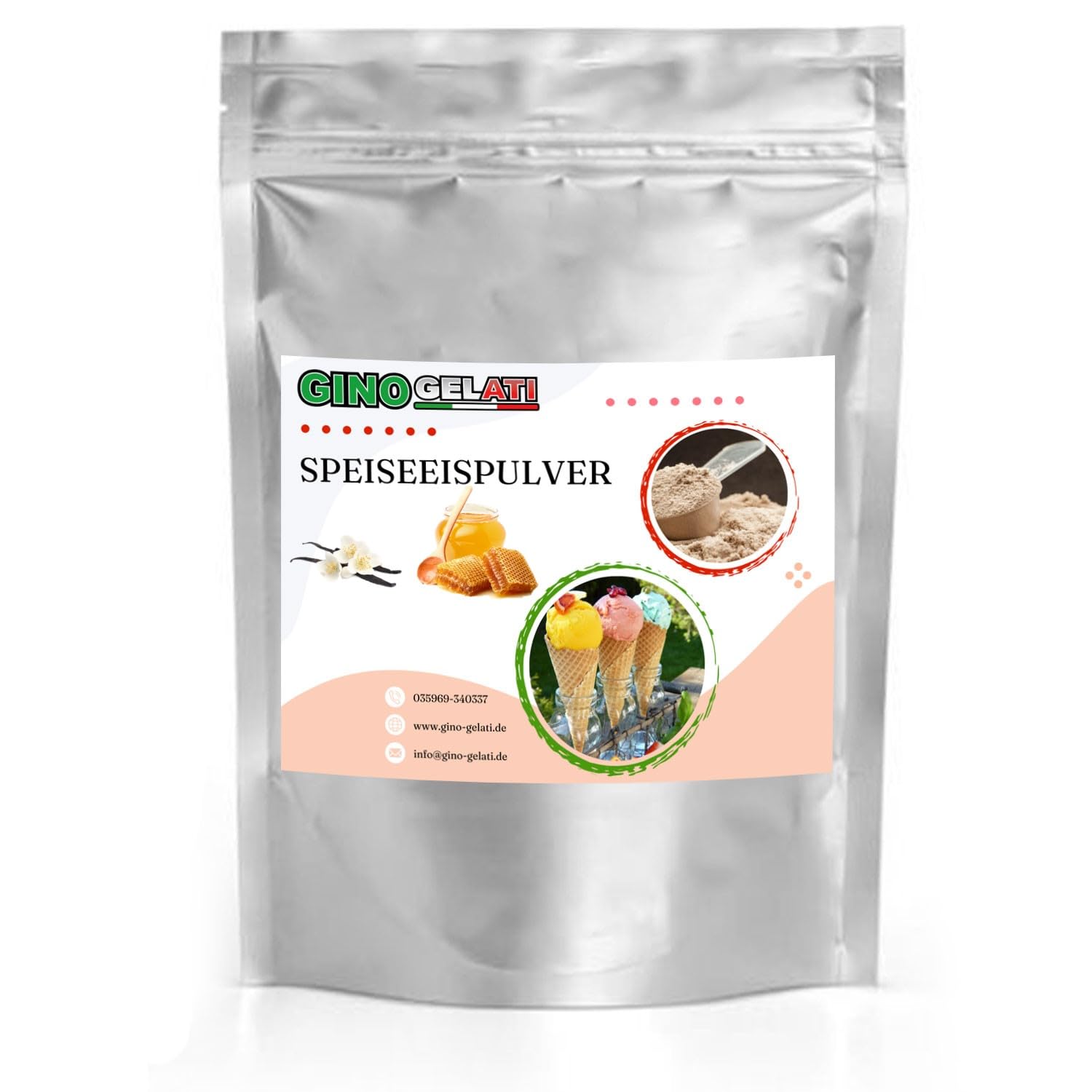 Gino Gelati Vanille Eis Speiseeis Pulver, Vanilleeis selber machen, verschiedene Sorten, schnelle und einfache Zubereitung, für Haushaltseismaschinen (10 Kg, Vanille Honig)