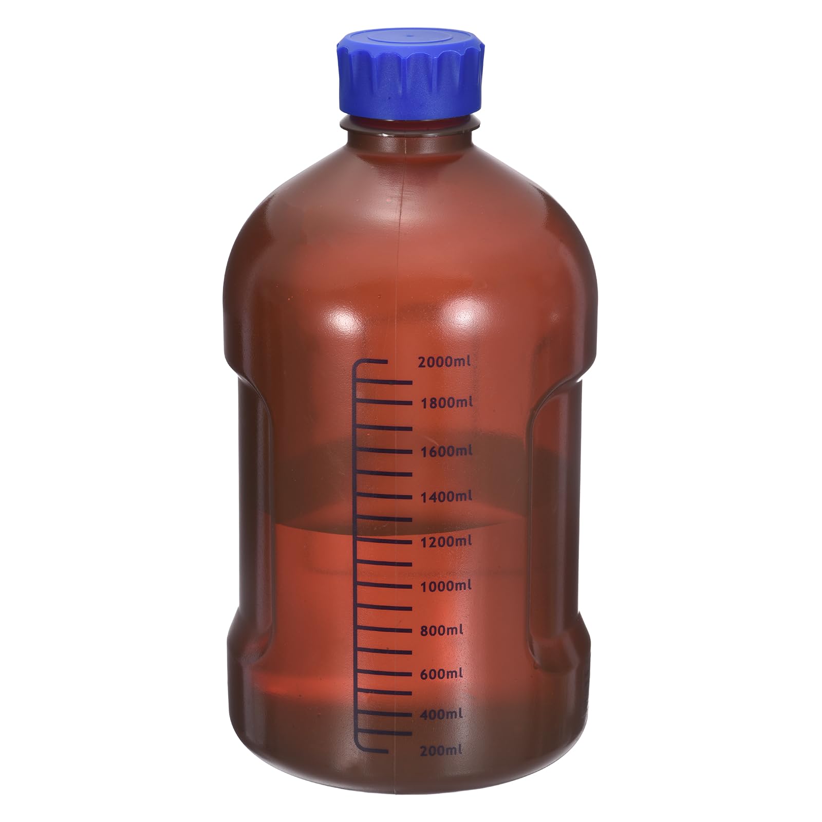 PATIKIL 1 Stück Laborflasche mit Skalierung, 2000ml Weithalsflasche Kunststoff mit Breiter Öffnung, Versiegelt, Auslaufsicher, für Pillenflaschen, Wasserprobenflaschen - Brown