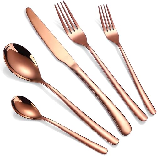 HADECOLL Dinner Silverware Set For 16 Utensil Sets Kitchen Cutlery Polished Flatware Stainless Steel Cutleryre,Rose Gold-80Pcs For 16