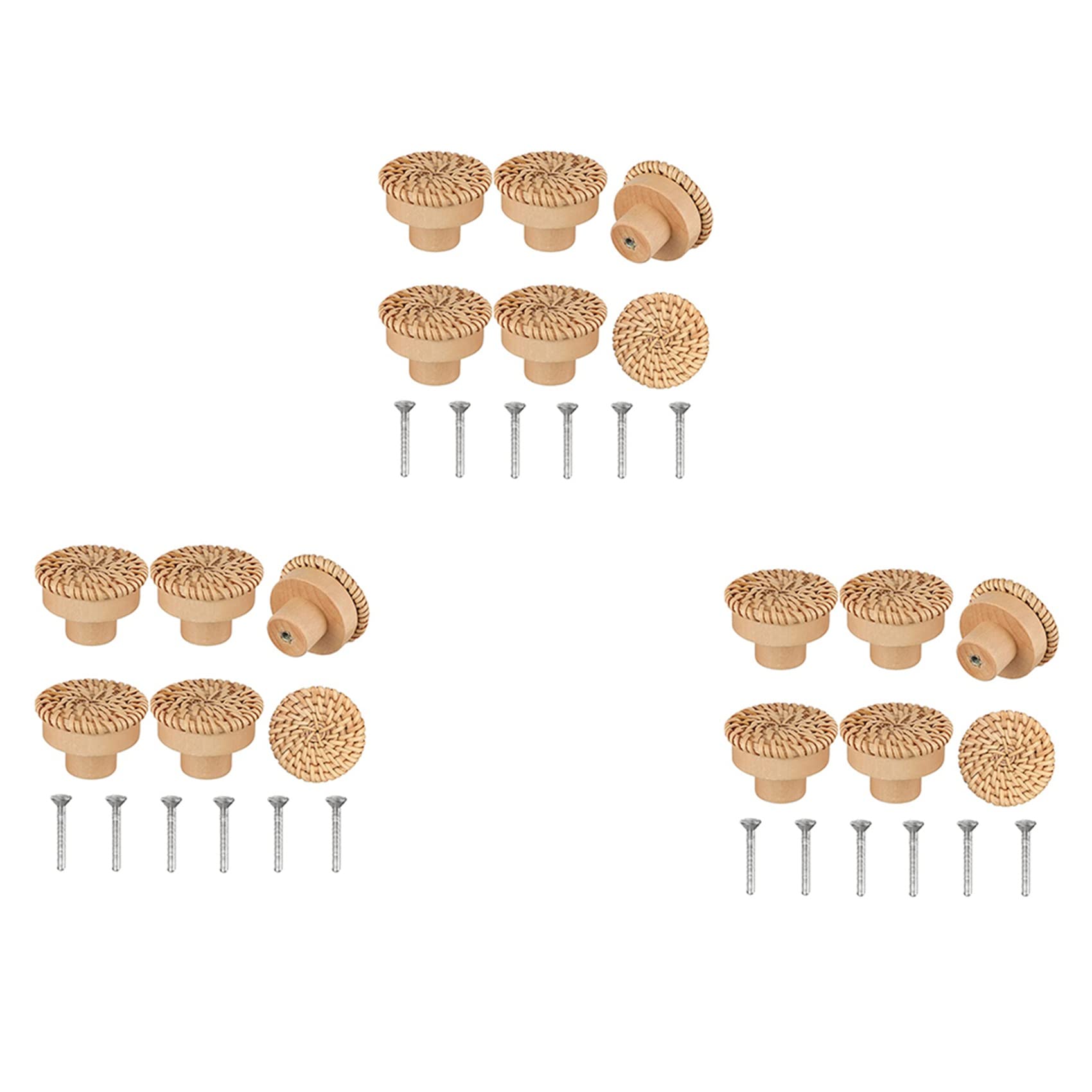Jnchdghwa As Shown Boho Rattan Dresser Knobs Round Wooden Drawer Knobs Handmade Wicker Woven And Screws For Boho Furniture Knobs 18Pcs