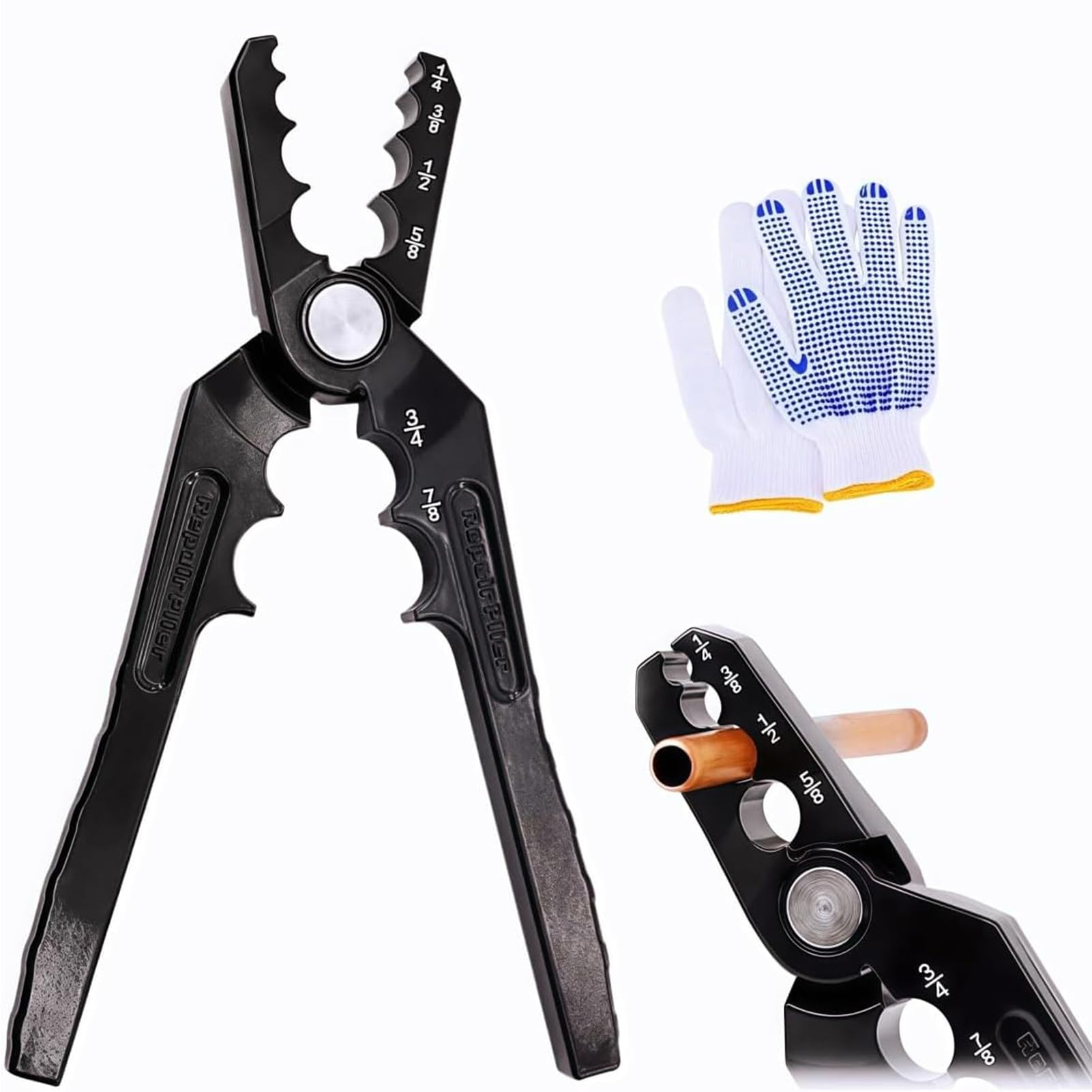 Pinza di riparazione per tubi di rame, strumento di riparazione manuale del tubo di rame con 6 fori per tubi in alluminio da 1/4", 3/8", 1/2", 5/8", 3/4" e 7/8"
