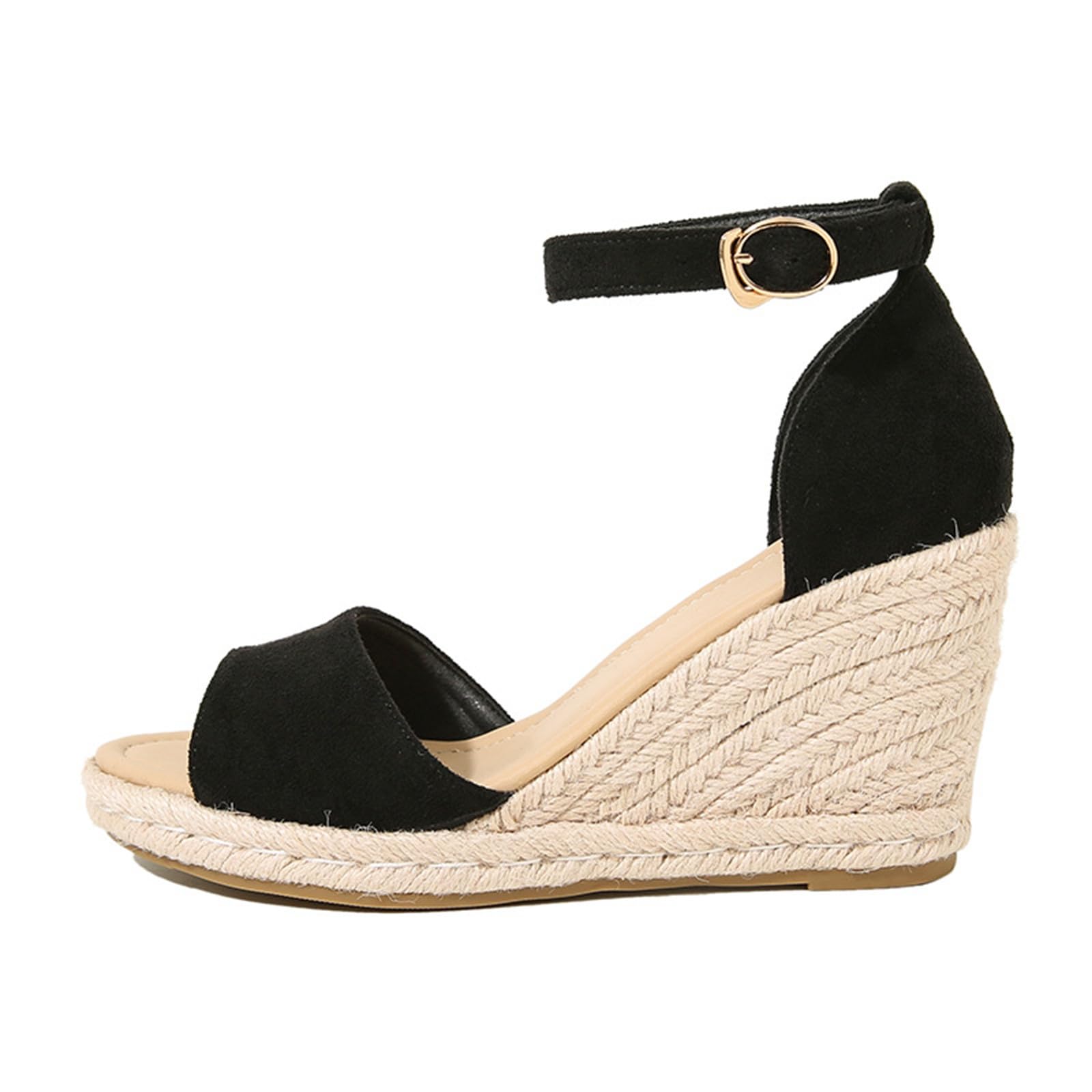Famzuneu Keilabsatz Schuhe Damen Geschlossen Plateau Wedges Espadrilles Sandalen Schwarz Breite Füße Sommerschuhe Keilsandalen Elegant Strandsandalen Boho Sommer Keilschuhe Frauen