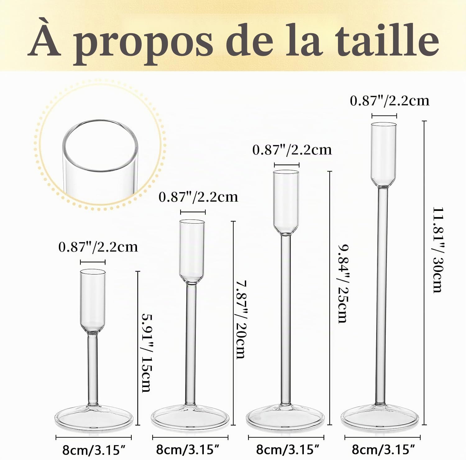 Porte-bougies Hewory - 12 pièces en verre transparent pour bougies effilées - Porte-bougies en verre pour pièces maîtresses de table - Décoration de mariage, fête, maison