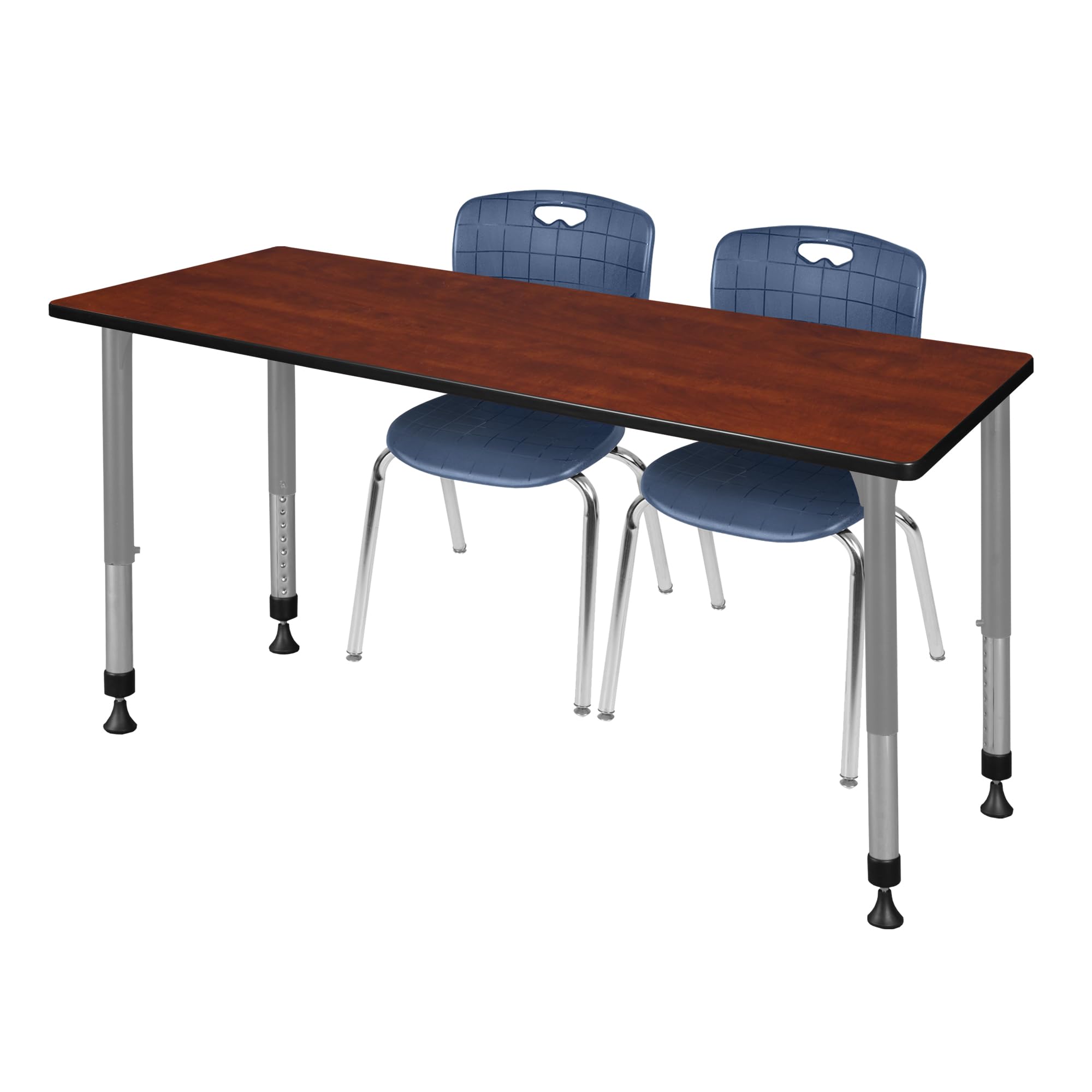 Romig Kee Classroom Activity Table & Chair Kit 6, 66 x 24, Cherry|Chrome|Grey|Navy Blue