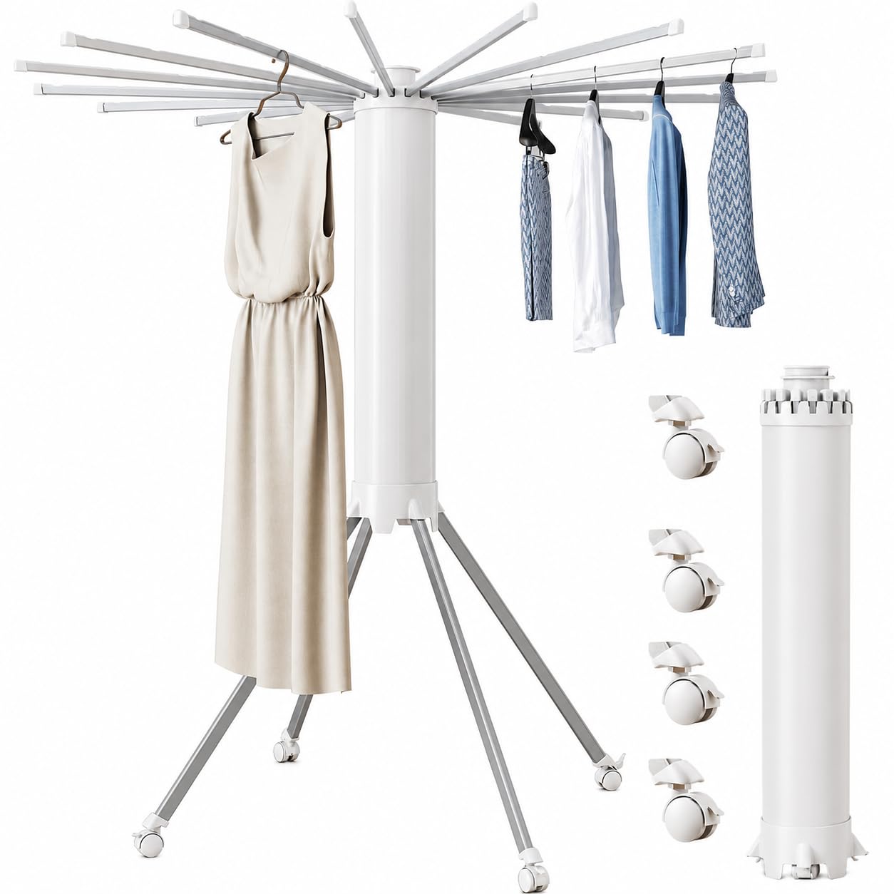 Tendedero portátil plegable, tendedero extensible con ruedas