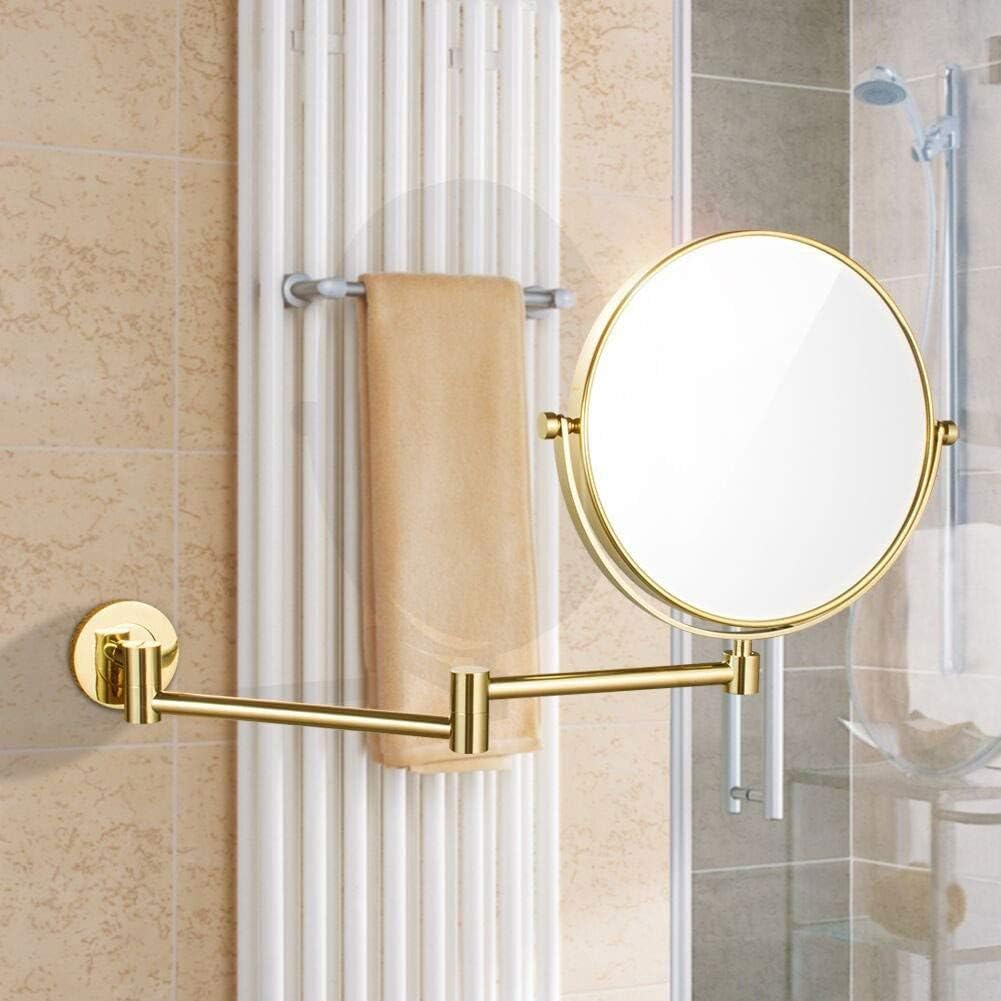 Makeup Mirror,Wall Mounted Bathroom Shaving,Double-Sided Round 360 Swivel Design Extendable,Gold,8 Inch10X Magnification Countertop Vanity Mirrors