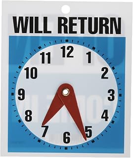 Headline Sign Double-Sided Open/Will Return Sign with Clock Hands, 5" x 6", Made in USA (9381)