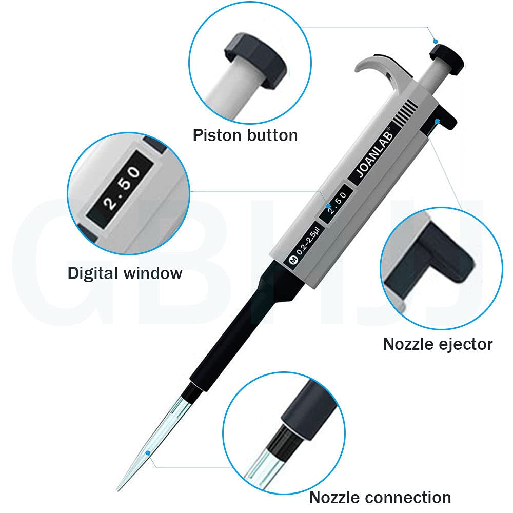 Kit de Micropipetas: 3 Pipetas Monocanal (0,5-10 μL; 10-100 μL; 100-1000 μL), Pipetas Esterilizables en Autoclave Multivolumen de Canal úNico Ajustables