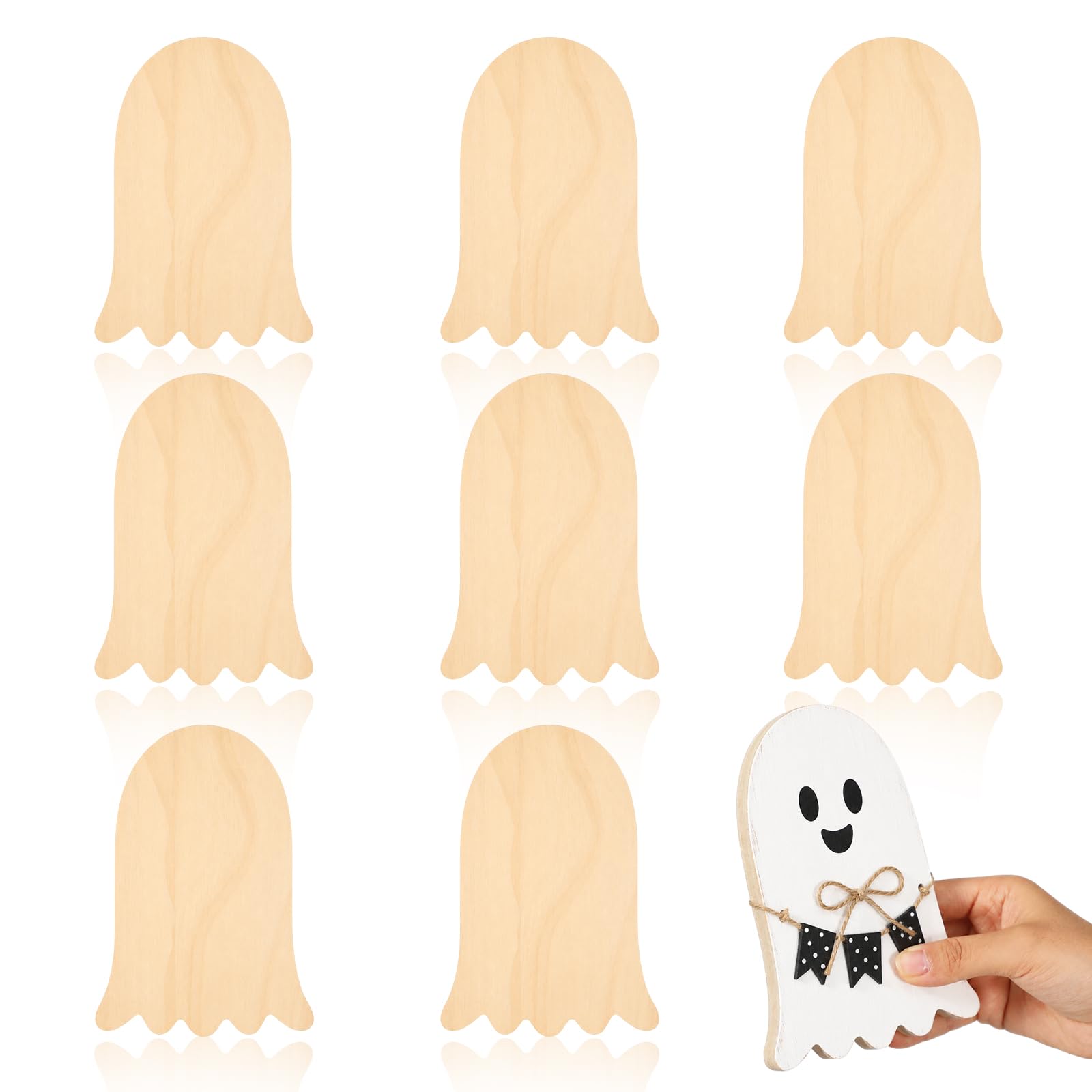Jetec 9 Pcs 6 Inch Wooden Ghosts for Craft Unfinished Wood Halloween Cutout