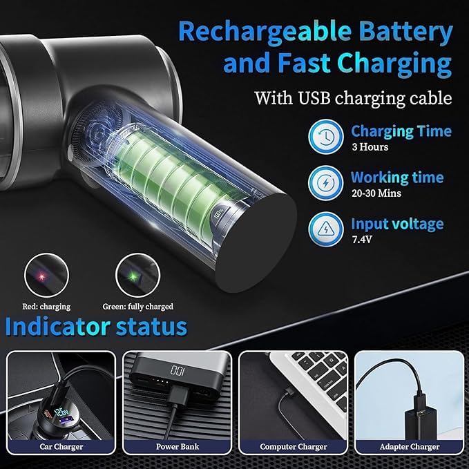Image of 3-in-1 Vacuum Cleaner USB Rechargeable Wireless Handheld Mini Car Vaccum-Cleaners for Travelling Camping Reusable Portable with Charging Cable & 3 Attachments (Black, Pack of 1)