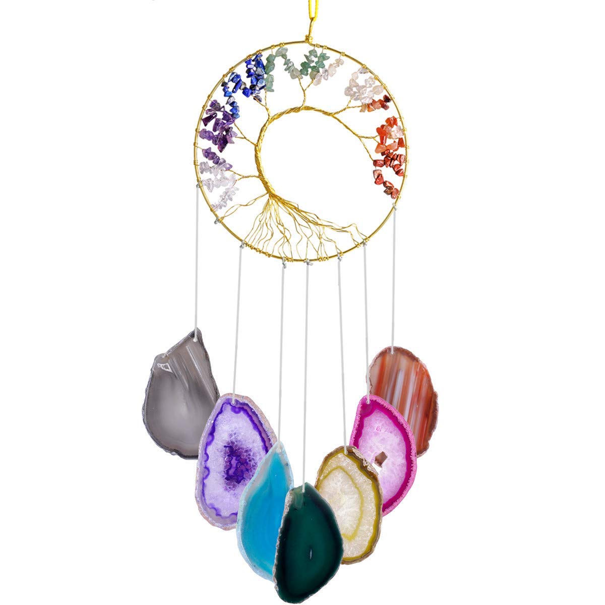 Seven Chakra Crystal Stone Wind Chime โ for Good Luck, Fortune, Prosperity, Feng Shui Hanging Decoration for Home Balcony Living Room Bedroom Office.