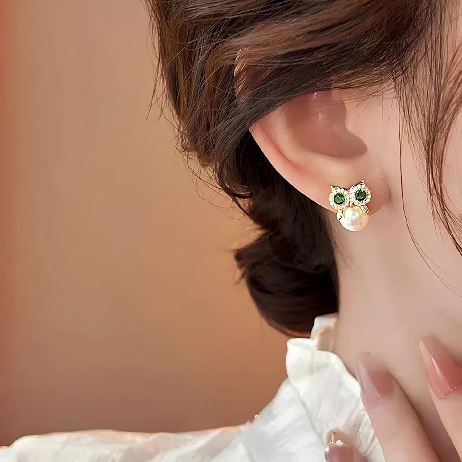Boho Pearl Owl Earrings Crystal Bird Earrings Cz Owl Stud Earring Gold Pearl Stud Earring Funny Animal Jewelry for Women - Image 2