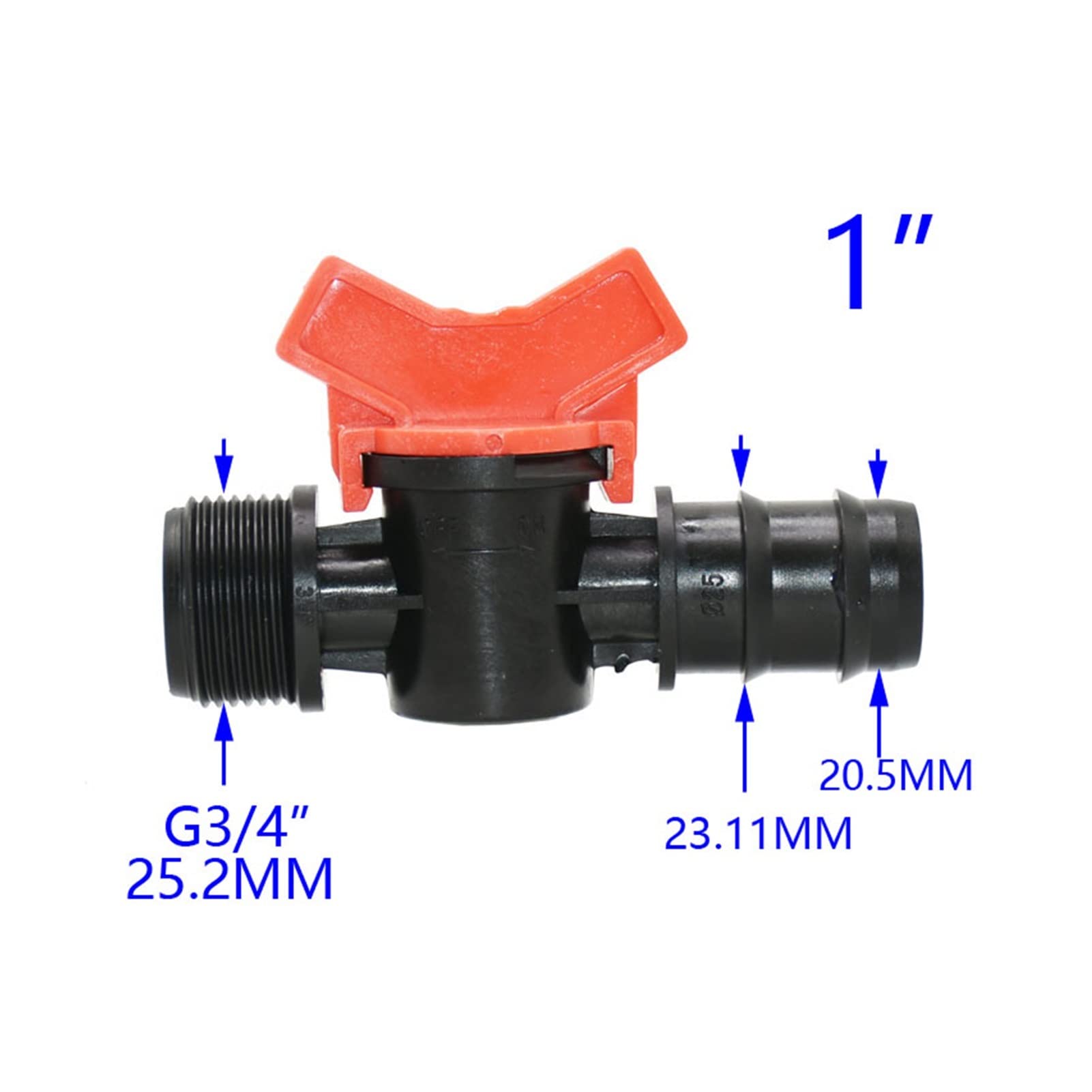 Raccord de Tuyau D'Arrosage Pour Arrosage 1/2" 3/4" Mâle Vers 3/8" 1/2" 3/4" Robinet de Jardin Vanne D'Irrigation Cannelée Mini Vanne Grue Raccord de Tuyau Pe 25 Pièces/1I2 À 20 Mm