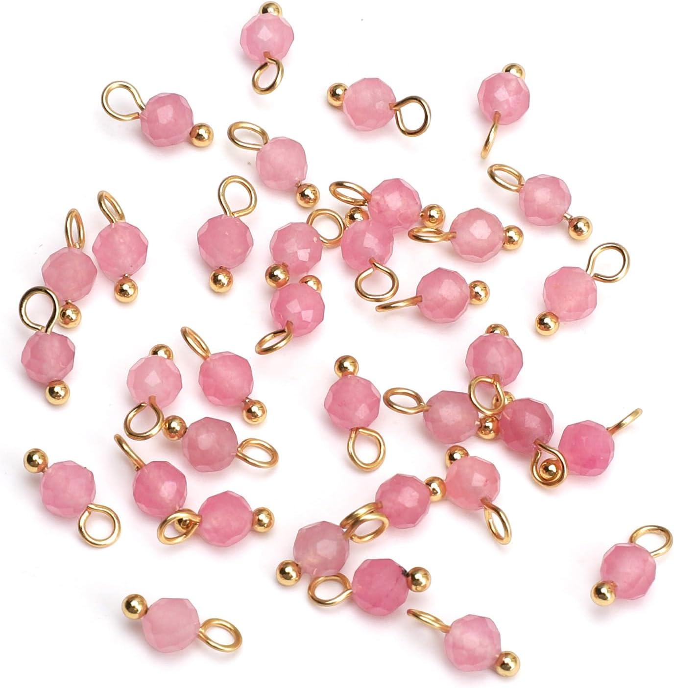 Natural Faceted Round Stone Charms 4mm 30pcs with Untarnish Metal Accessories Loose Beads for DIY Jewelry Making - Image 6