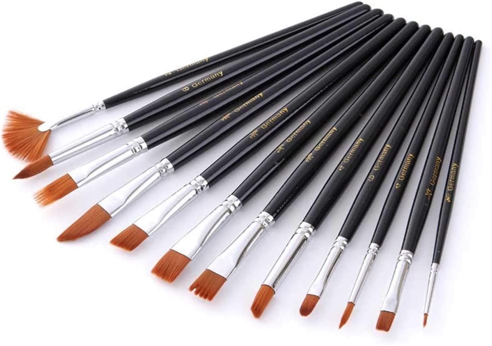12 pièces Aquarelle pinceaux Ensemble Nylon Cheveux Peinture Brosse variété Style Courte Tige Huile Acrylique Peinture Pinceau Stylo Art Fournitures