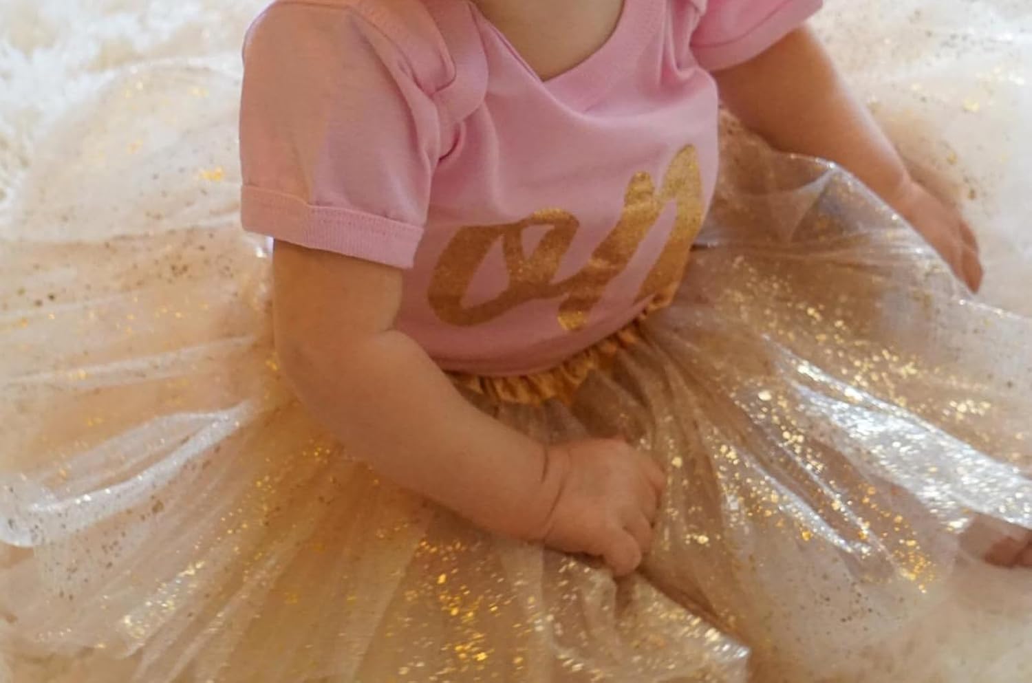 Baby Girls Gold Tutu Skirt, 3 Layer Sparkly Sequin Tulle Tutu for 3-12 Months (One Size), Infant Toddler Birthday Halloween Party Princess Dress Up Outfit Cake Smash Photo Props