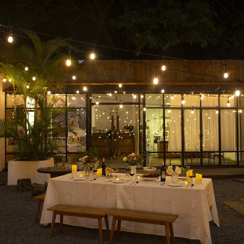 Cadena de luces LED de 120 pies para exteriores, impermeable, con 40 bombillas Edison cálidas de plástico inastillable, cadena de luces para bistró para patio, cenador, pérgola, mercado