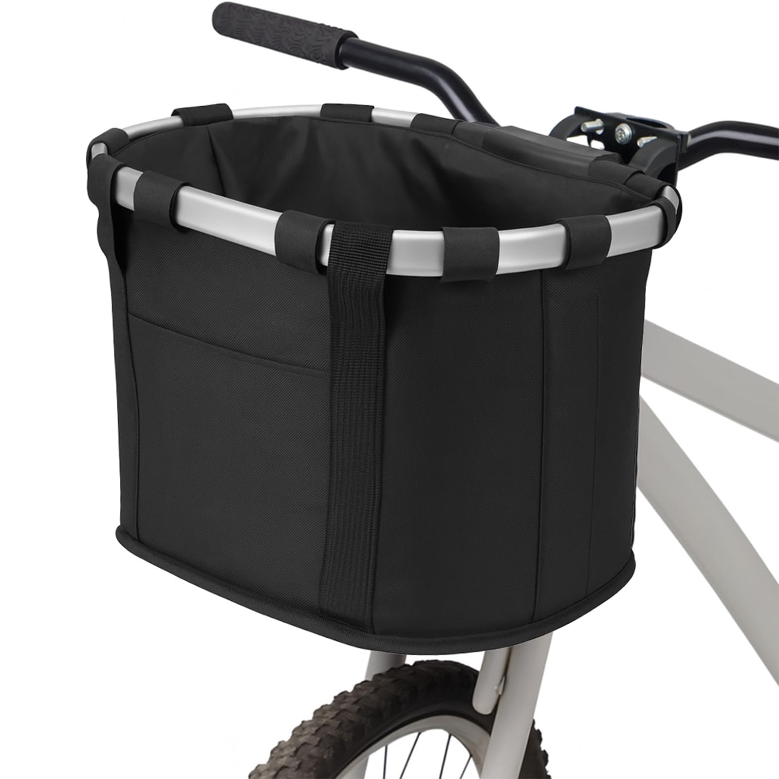 GREENSAPPIRE Collapsible Canvas Bike Basket – Detachable Front Bicycle Basket for Pets, Shopping, Camping, and Outdoor Use, Black Dog Carrier and Multi-Purpose Storage