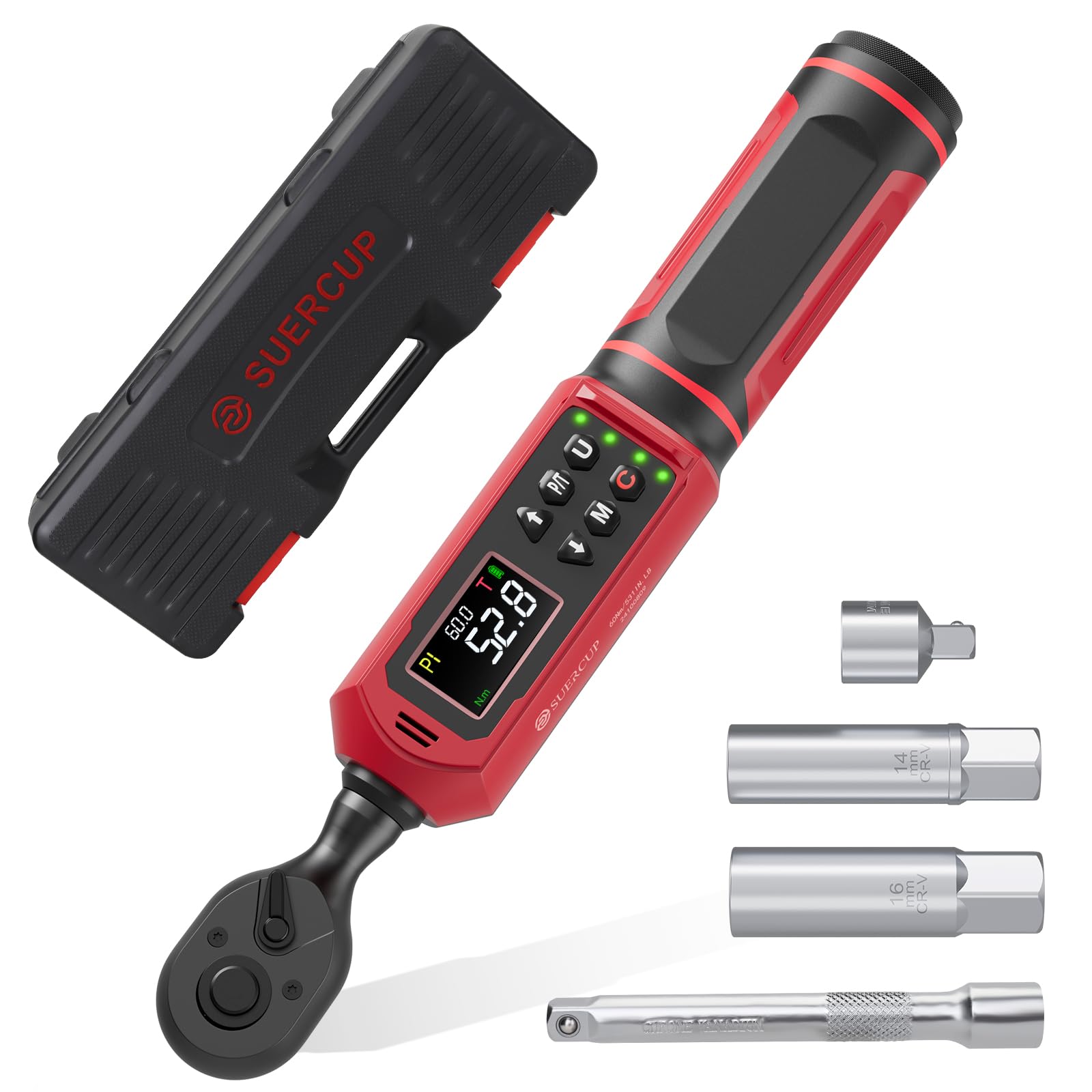 SUERCUP Llave dinamométrica digital de 3/8 pulgadas, 0,9-60 N.m, con vibración, zumbador, notificación LED y cinco unidades de medida, para bicicleta, bricolaje