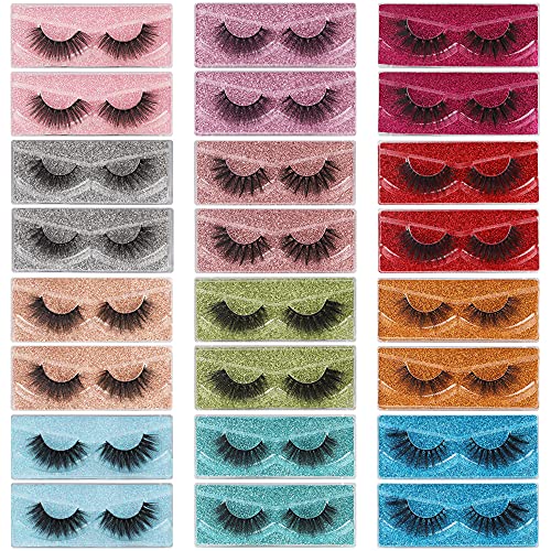 False Eyelashes Wispy 3D Faux Mink Lashes Pack 12 Styles Eyelashes 18mm Dramatic 24 Pairs Soft Reusable Fake Eyelashes Bulk Lashes Wholesale by Pawotence