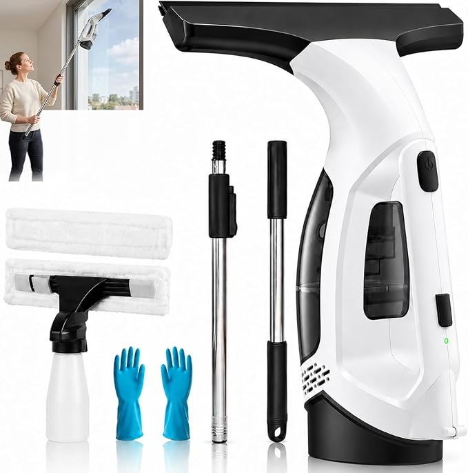 Cordless Window Vacuum Cleaner, Electric Squeegee with 2000Pa Suction, 30-40