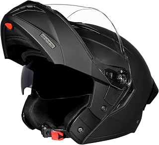STUDDS Trooper ISI and DOT Certified Matt Finish Flip-up Full Face Helmet for Men and Women with Inner Sun Visor (Matt Bla... Price In India