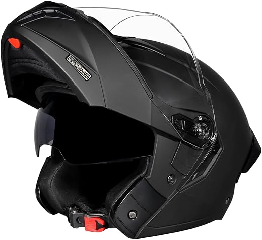 STUDDS Trooper ISI and DOT Certified Matt Finish Flip-up Full Face Helmet for Men and Women with Inner Sun Visor (Matt Bla...