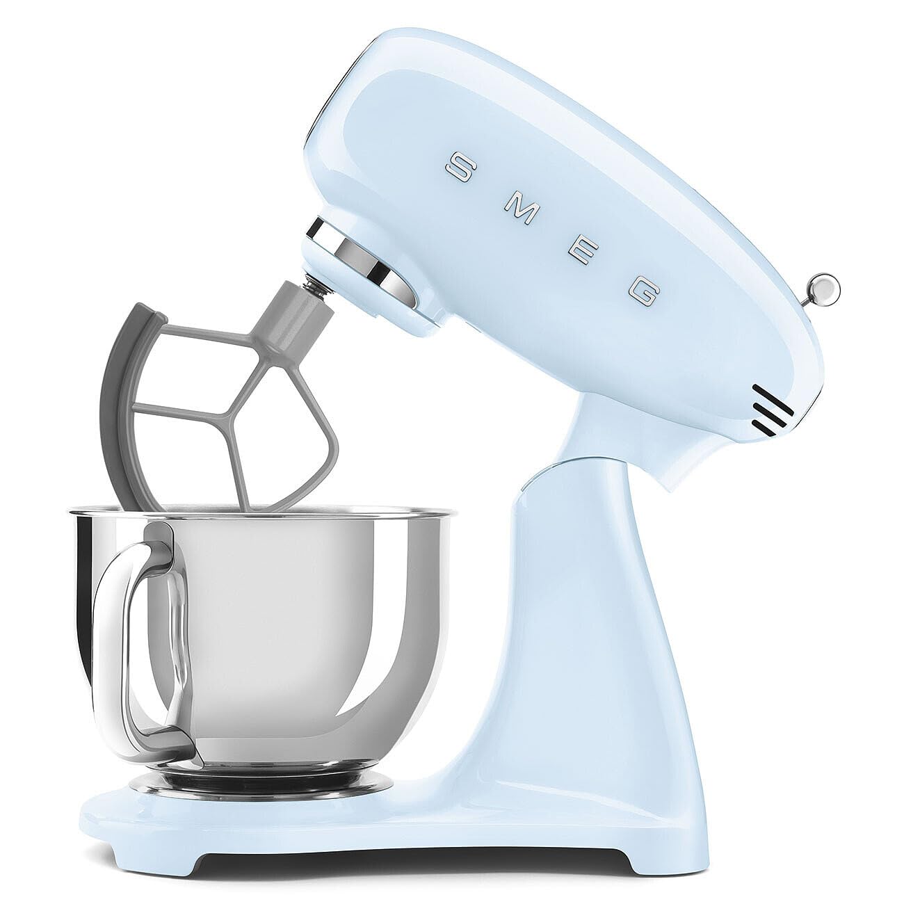 Smeg, Pétrisseur planétaire Full Color SMF05PBEU, 10 niveaux de vitesse, fonction lisse et mix, bol de 4,8 L, bloc moteur, 3 fouets et crochet pétreur, 800 W, bleu
