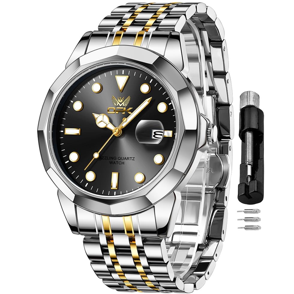 Image of OPK Watches for Men Diamond Roman Analog Mens Watches Waterproof Large Stainless Steel Men Wrist Watch Business Father Gift Watch