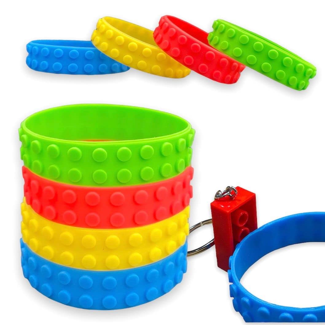 PIXEL products Brick Themed Party bag supplies | Keyrings, Wristbands, Balloons | Kids Birthday Party Bag fillers, favours, loot, supplies (12 WRISTBANDS)