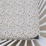 Meadow Floral Muslin Crib Sheet by Mebie Baby, Soft and Breathable Bed Sheets for Babies, Modern Neutral Bedding for Cribs, Standard Crib Mattress Fitted Sheet, Great for Boy or Girl Room or Nursery